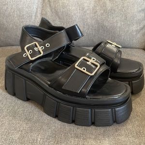 Ready Salted Black Platform Sandals Size 10